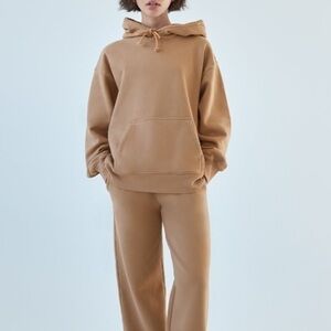 New High Waisted Beige Loose Straight Leg Lounge Pants